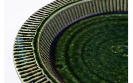 織部 皿 パスタ皿 28cm 織部釉 [抱星窯 長崎県 東彼杵町 hs42bag390001] パスタ カレー 皿 土物 万能皿 グリーン 濃緑