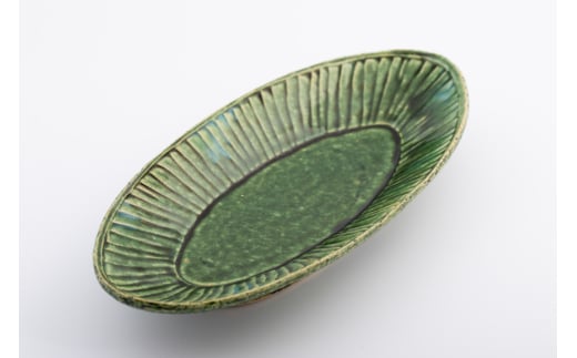 織部 皿 楕円皿 ペア 織部釉 [抱星窯 長崎県 東彼杵町 hs42bag390009] 土物 グリーン 濃緑