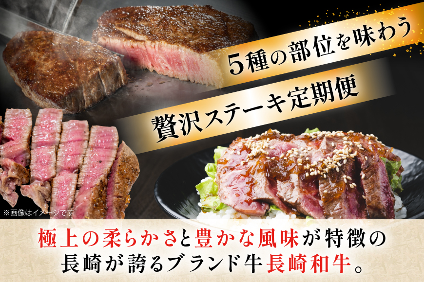牛肉 和牛 定期便 長崎和牛 ステーキ 食べ比べ 5種 3回 総計2.2kg [黒牛 長崎県 東彼杵町 hs42bag750003] 赤身肉 赤身肉ステーキ 赤身ステーキ ヒレステーキ サーロインステーキ ランプ