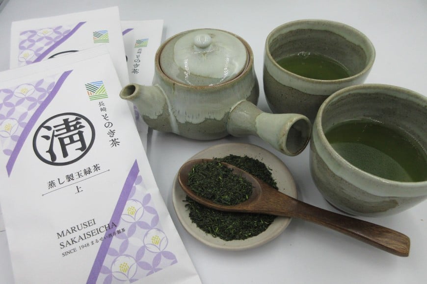 緑茶 茶器 セット 急須 1.5号 約280ml 湯呑 約200ml ペア 緑茶 80g 3袋 計240g [文珠会 障害者支援施設 常明園 長崎県 東彼杵町 hs42bag350004] 急須 お茶の葉 湯飲み 茶葉