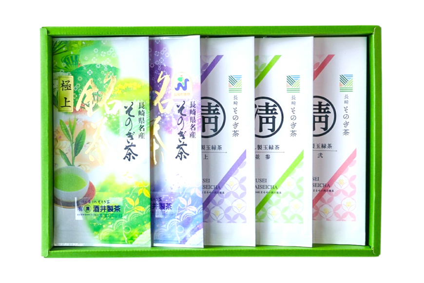 茶 緑茶 そのぎ茶 玉緑茶5種 (極上・特上・上・並参・並弐) 飲み比べ セット 各100g 総計500g [まるせい酒井製茶 長崎県 東彼杵町 hs42bag370010] 茶 ちゃ お茶 おちゃ 緑茶 りょくちゃ 日本茶 茶葉