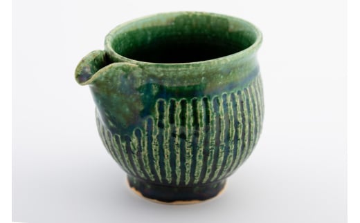 お茶 ティーセット 茶器セット 織部釉 土瓶 湯冷まし(片口) 汲出し湯呑み5個 [抱星窯 長崎県 東彼杵町 hs42bag390000] 急須 土物 茶 湯呑み グリーン 濃緑