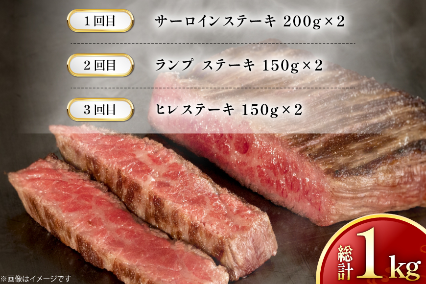 牛肉 和牛 定期便 長崎和牛 ステーキ 食べ比べ 3回 ヒレ ランプ サーロイン 総計1.0kg [黒牛 長崎県 東彼杵町 hs42bag750004] 赤身肉 赤身肉ステーキ 赤身ステーキ ヒレステーキ サーロインステーキ ランプ