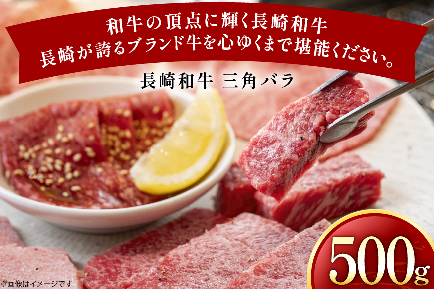 牛肉 長崎和牛 焼肉用 三角バラ 500g [黒牛 長崎県 東彼杵町 hs42bag750074] 希少部位 霜降り 三角ばら 赤身 お肉 牛肉