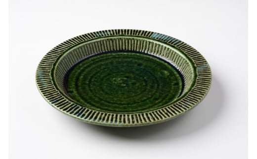 織部 皿 パスタ皿 28cm 織部釉 [抱星窯 長崎県 東彼杵町 hs42bag390001] パスタ カレー 皿 土物 万能皿 グリーン 濃緑