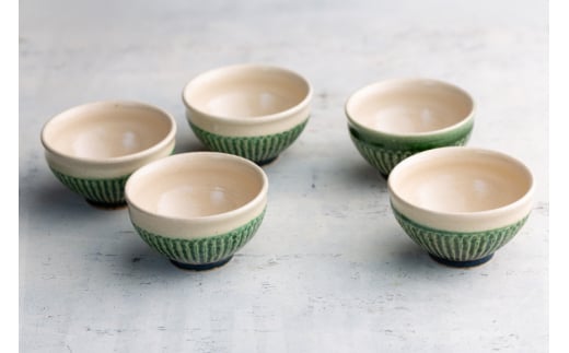 織部 茶器 汲出し湯呑み 5個セット 織部釉 [抱星窯 長崎県 東彼杵町 hs42bag390008] 土物 湯呑み グリーン 濃緑