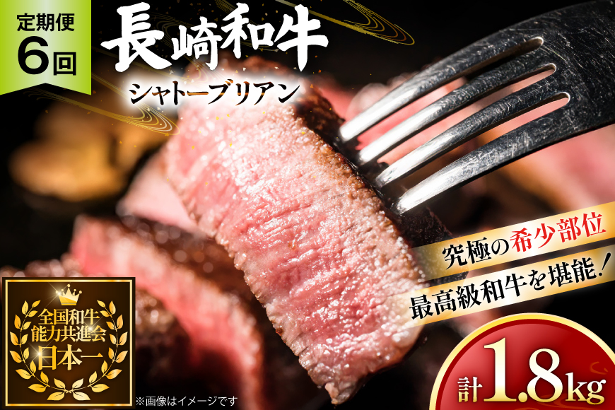 牛肉 長崎和牛 定期便 シャトーブリアン 約150g 2枚 6回 総計1.8kg [黒牛 長崎県 東彼杵町 hs42bag750064] ヒレ シャトーブリアン シャトー ステーキ ヒレステーキ