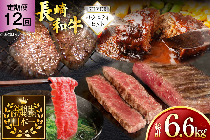 牛肉 和牛 定期便 長崎和牛 バラエティセット「シルバー」 12回 総計6.6kg [黒牛 長崎県 東彼杵町 hs42bag750082] 牛肉 バラ モモ もも 切り落とし牛肉 バラ モモ もも 切り落とし