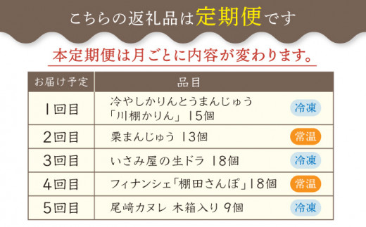【5回定期便】いさみ屋のスイーツ食べ比べ 毎月1種類ずつ計5種お届け！【菓舗いさみ屋】[OBB020] / スイーツ 和菓子 洋菓子 焼菓子 饅頭 和スイーツ