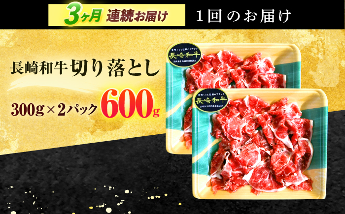 【3回定期便】長崎和牛 切り落とし 600g(300g×2)【有限会社長崎フードサービス】 [OCD018]
