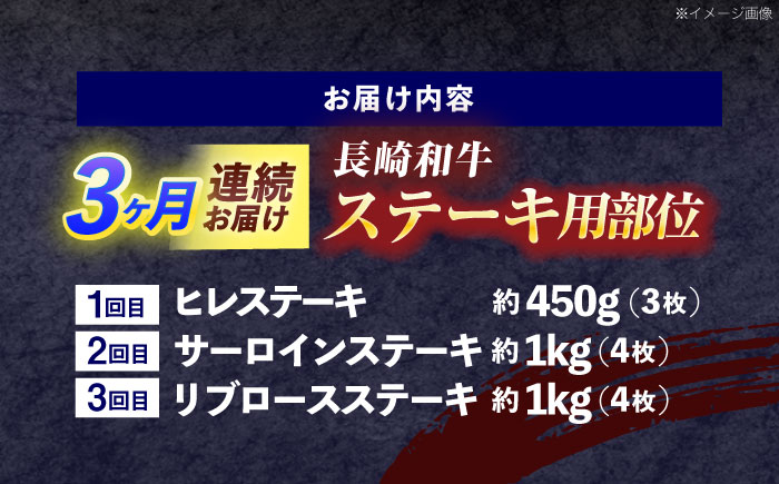 【3回定期便】長崎和牛 ステーキ用部位×3回定期便【株式会社 黒牛】 [OCE106]