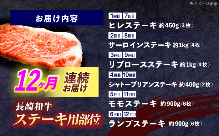 【12回定期便】長崎和牛 ステーキ用部位×12回定期便【株式会社 黒牛】 [OCE108]