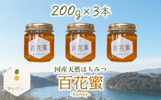 百花蜜 国産天然はちみつ 200g × 3本〈嬉しい贈答箱入り！〉【オリーブハニー】 [OCG004]