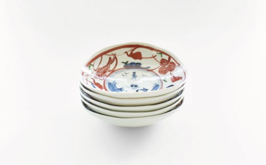 【波佐見焼】楕円皿 陶器 食器 中 5枚セット〈染錦水草魚紋〉直径15cm/陶器 皿 陶磁器 食器 お皿 和柄【ゆい窯】 [OAO006]