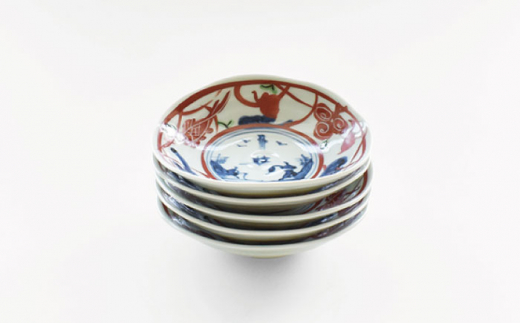 【波佐見焼】楕円皿 小 5枚セット〈染錦水草魚紋〉直径12cm/陶器 皿 陶磁器 食器 お皿 和柄【ゆい窯】 [OAO007]