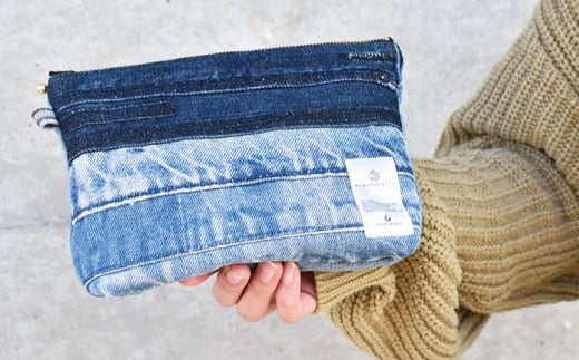 デニム ポーチ〈ボーダー柄〉【PLAYFULATTE】 [OBO001]