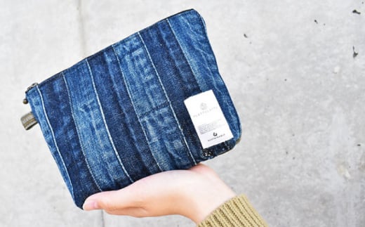 デニム ポーチ 〈ストライプ柄〉【PLAYFULATTE】 [OBO003]