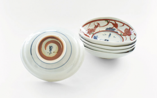 【波佐見焼】楕円皿 陶器 食器 中 5枚セット〈染錦水草魚紋〉直径15cm/陶器 皿 陶磁器 食器 お皿 和柄【ゆい窯】 [OAO006]