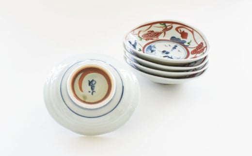 【波佐見焼】楕円皿 小 5枚セット〈染錦水草魚紋〉直径12cm/陶器 皿 陶磁器 食器 お皿 和柄【ゆい窯】 [OAO007]