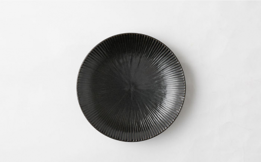 【波佐見焼】陶器 しのぎシリーズ プレート Lサイズ 丸皿大 黒 5枚セット/陶器 皿 陶磁器 食器 お皿 和柄【山下陶苑】 [OAP003]