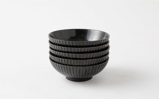 【波佐見焼】陶器 しのぎシリーズ 多用鉢 黒 5個セット/陶器 皿 陶磁器 食器 お皿 和柄【山下陶苑】 [OAP006]