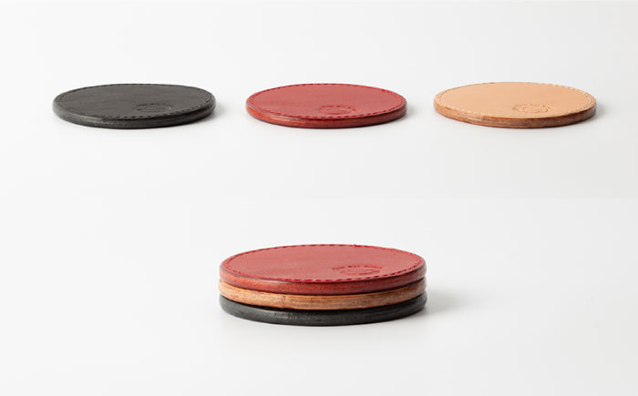 【ベージュ】本格レザー コースター【kazu gee factory】 [OBG002-6]