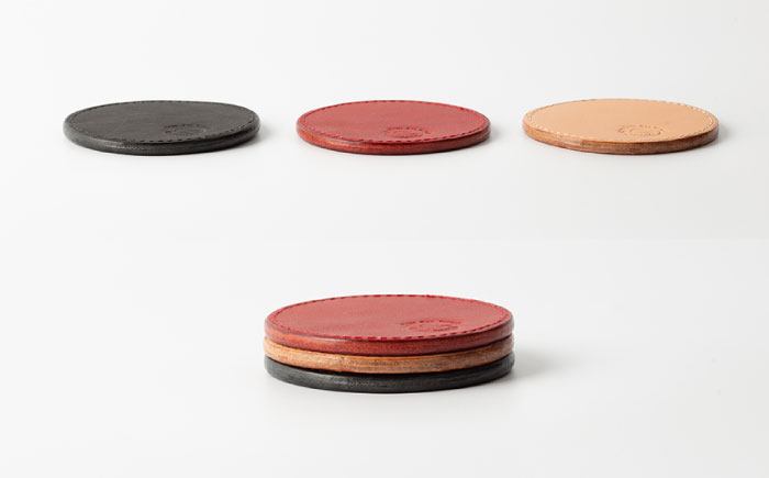 【ブラウン】本格レザー コースター【kazu gee factory】 [OBG002-7]