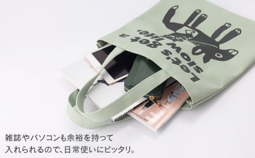 「猫とロバ」トートバッグ くすみグリーン【TETSUO CORPORATION】 [OCS001]