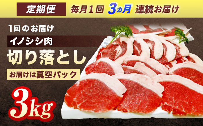 【3回定期便】ジビエ 天然イノシシ肉 切り落とし3kg（ぼたん鍋・煮込料理・野菜炒め用等）【照本食肉加工所】 [OAJ025]