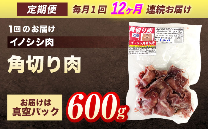 【12回定期便】ジビエ 天然イノシシ肉 角切り肉 600g（カレー・シチュー）【照本食肉加工所】 [OAJ046]