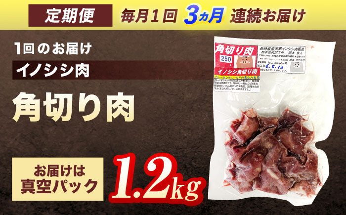 【3回定期便】ジビエ 天然イノシシ肉 角切り肉 1.2kg（カレー・シチュー）【照本食肉加工所】 [OAJ064]