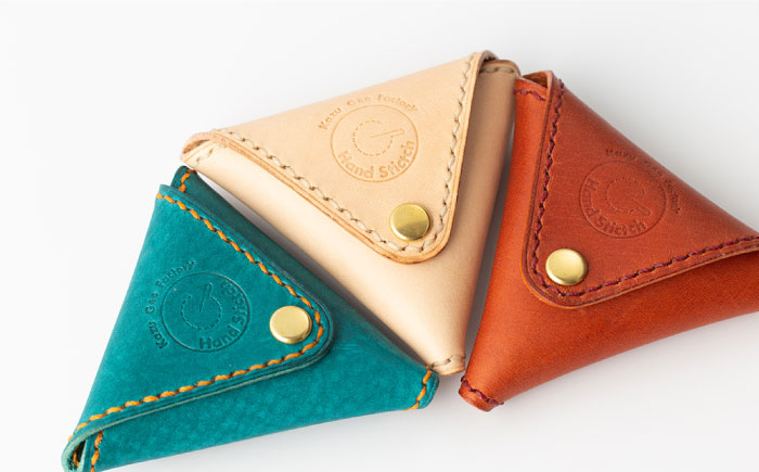 【ナチュラル】本格レザー 三角コインケース【kazu gee factory】 [OBG003-2]