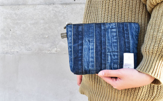 デニム ポーチ 〈ストライプ柄〉【PLAYFULATTE】 [OBO003]