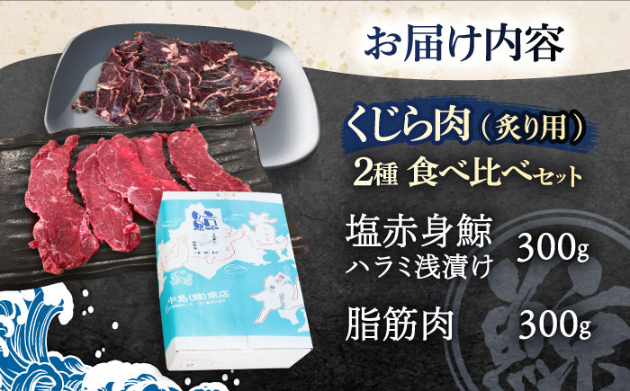 くじら肉 2種食べ比べセット(塩赤身肉300g・炙り用塩赤身肉300g)【中島(鯨)商店】[OBR008] / クジラ 魚介 くじら おつまみ