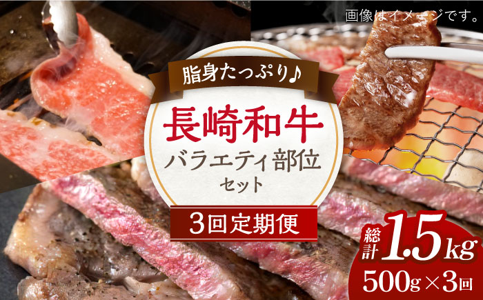 【3回定期便】脂身たっぷり♪ 長崎和牛 バラエティ 部位 セット 毎回500g×3回 /長崎県産和牛 牛肉 国産牛【川下精肉店】 [OAA022]