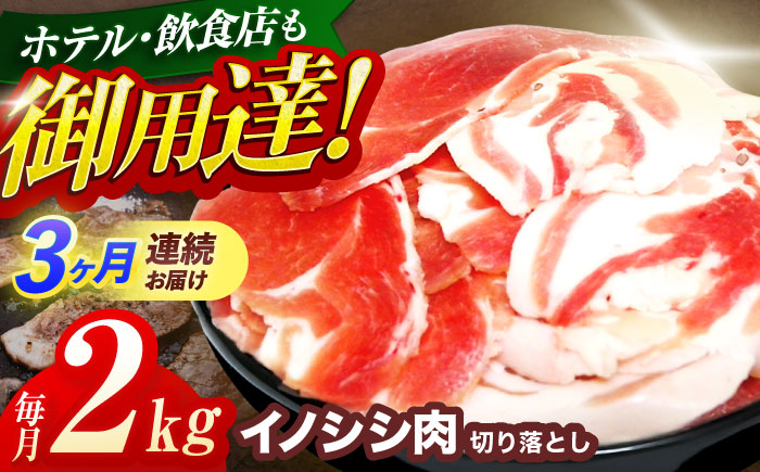 【3回定期便】ジビエ 天然イノシシ肉 切り落とし2kg（ぼたん鍋・煮込料理・野菜炒め用等）【照本食肉加工所】 [OAJ022]