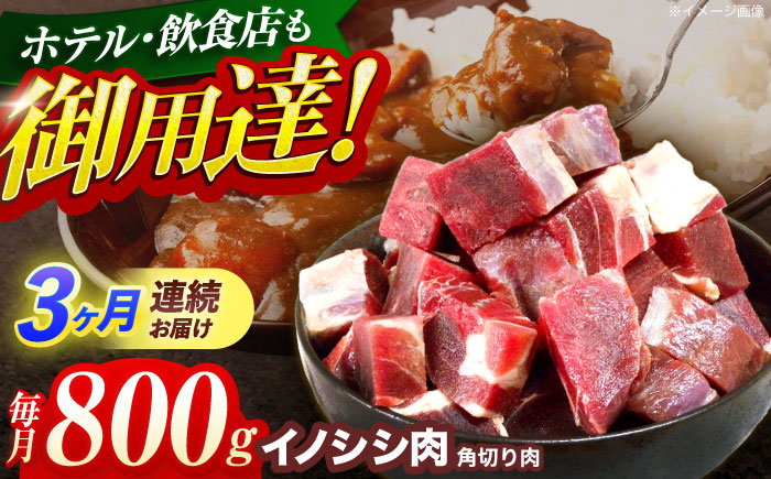 【3回定期便】ジビエ 天然イノシシ肉 角切り肉 800g（カレー・シチュー）【照本食肉加工所】 [OAJ061]
