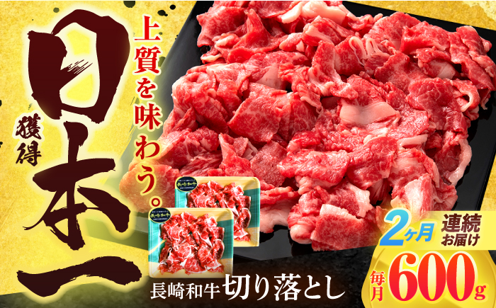 【2回定期便】長崎和牛 切り落とし 600g(300g×2)【有限会社長崎フードサービス】 [OCD017]