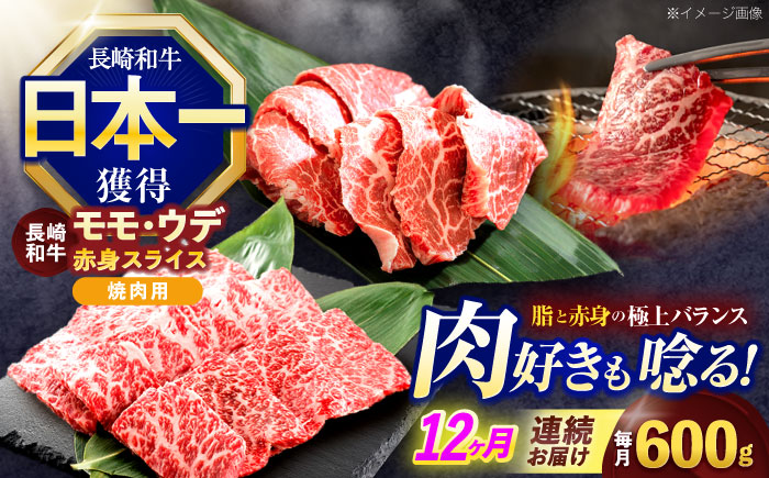 【12回定期便】長崎和牛 焼肉用 赤身スライス600g (モモ・ウデ 各300g)【株式会社 黒牛】[OCE099] / 牛肉 スライス 赤身スライス  国産牛 長崎和牛 牛肉 スライス 赤身スライス 国産牛 長崎和牛