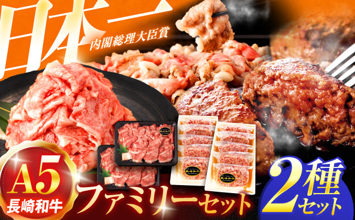 長崎和牛A5ランク ファミリーセット（ロース小間切れ800g＆特選ハンバーグ10個セット）【肉のあいかわ】 [OCH028] / 長崎和牛 食べ比べ ハンバーグ 切り落とし きりおとし はんばーぐ