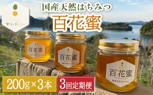 [3回定期便]百花蜜 国産天然はちみつ 200g × 3本[嬉しい贈答箱入り!][オリーブハニー] 