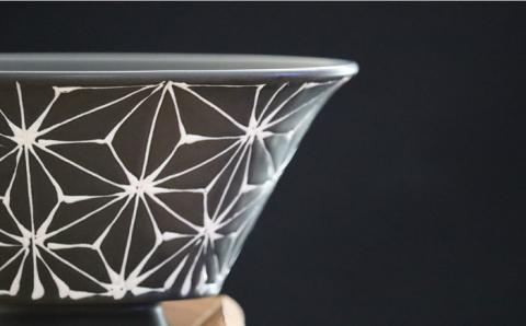 【波佐見焼】ホワイトライン麻 どんぶり マットブラック【翔芳窯】 [FE100]