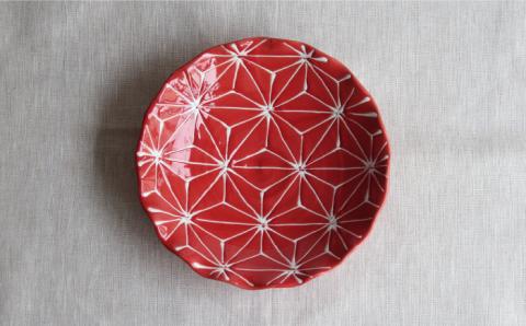 【波佐見焼】ホワイトライン麻 波 プレート M 赤【翔芳窯】 [FE16]