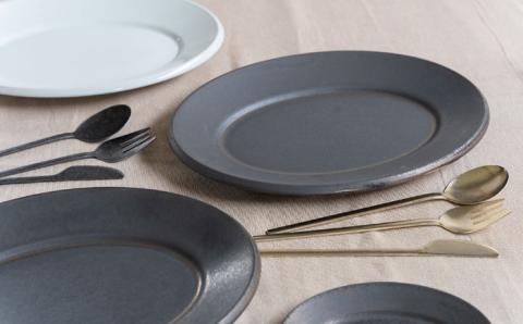 【波佐見焼】UTAGE オーバル プレート L ブラック ペアセット(2点)【藍染窯】 [JC54]