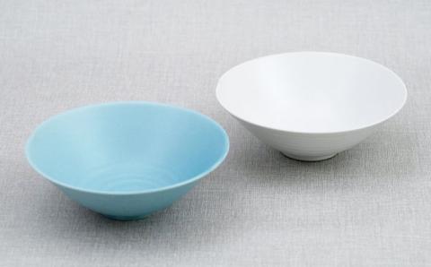 【波佐見焼】アイシー ボウル 大 （ブルー・ホワイト） ペアセット【団陶器】 [PB113]