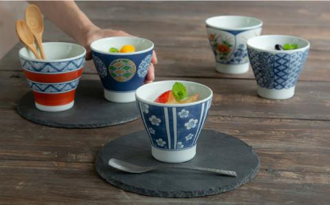 【波佐見焼】染錦文様 カップ揃 そばちょこ 5点セット【西海陶器】 1 20636 [OA243]