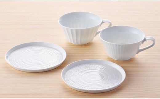 【波佐見焼】白磁手彫 スープカップ プレート ペアセット【一真窯】 [BB01]