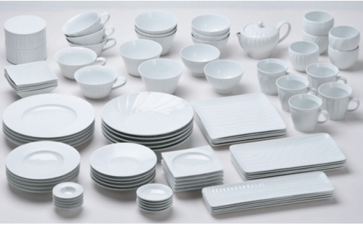 【波佐見焼】白磁手彫 マグカップ ボウル プレート 含む こだわり82点セット【一真窯】 [BB13]