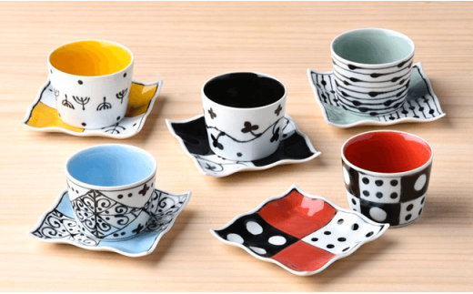 【波佐見焼】 カラフルカップ そばちょこ 小皿 ペア 5色 10点セット【大新窯】 [DC03]