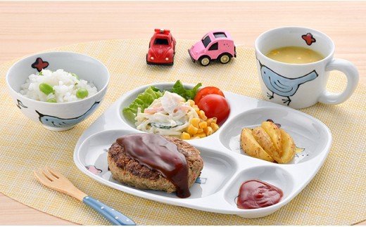 【波佐見焼】子ども 茶碗 セット「青い鳥」プレート・ミニ マグカップ・茶椀【大新窯】 [DC12]